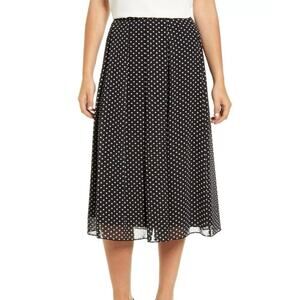 Anne Klein Black and White Polka Dot Chiffon A-Line Midi Skirt 16 NWT